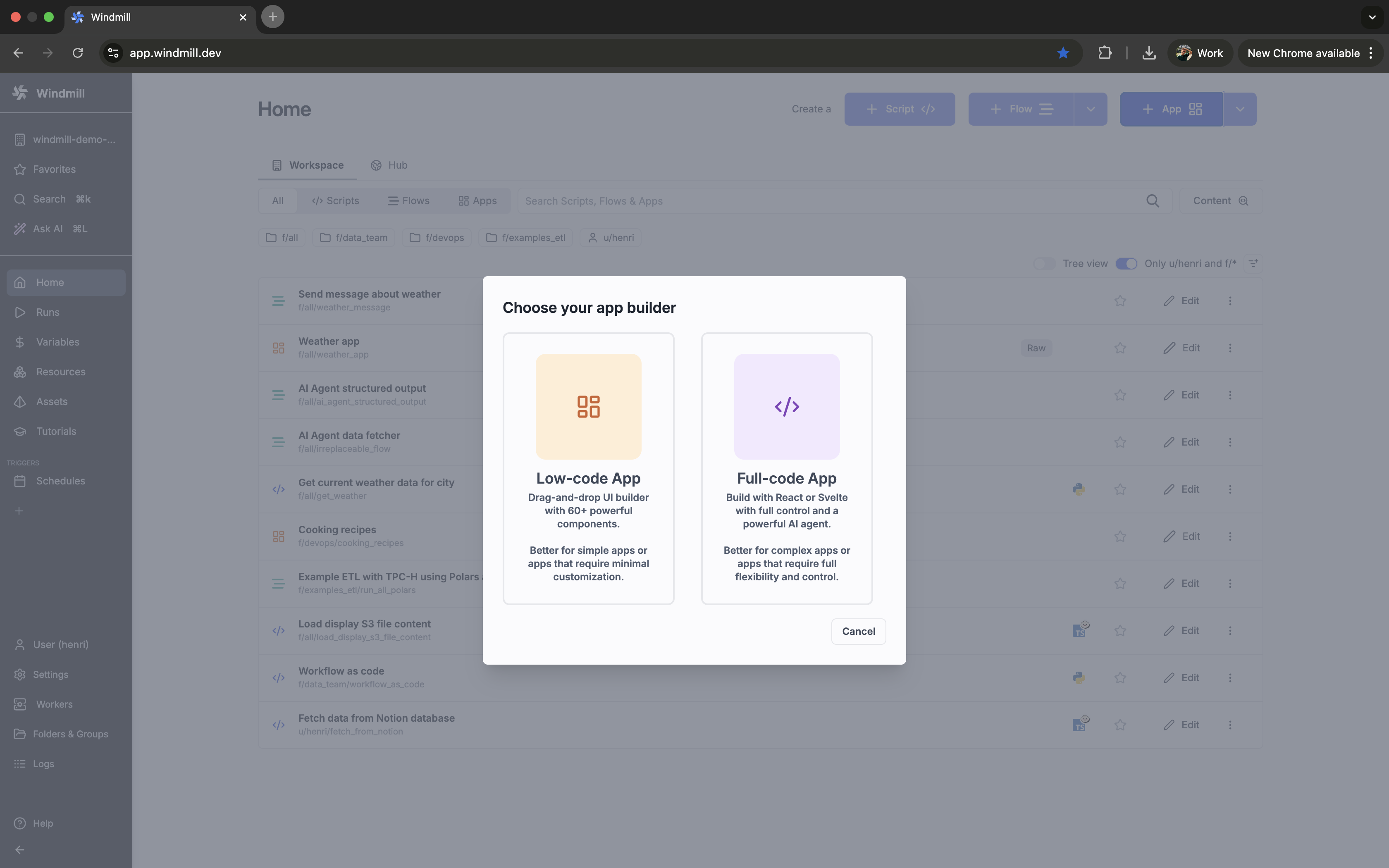 Choose app builder Choose app builder
